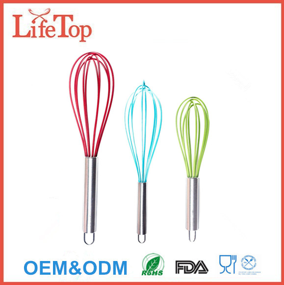 Stainless Steel & Silicone Kitchen Utensils Silicone Whisk Set of 3 