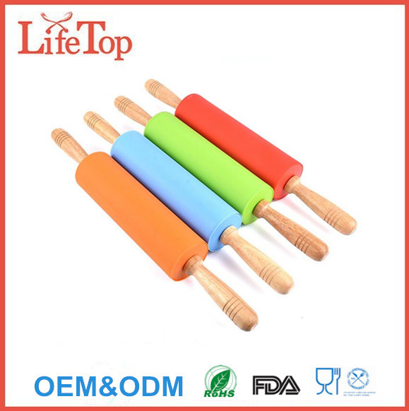 Non-Stick Silicone Surface Wooden Rolling Pin