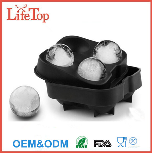 Novelty Food-Grade Silicone Ice Mold Tray With 4 X 4.5cm Ball Capacity