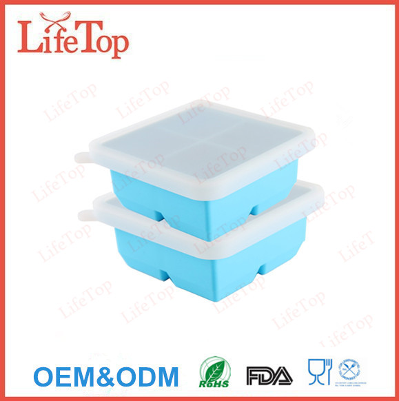  Silicone King Cube Ice Tray with Lid for 2-Inch Square Cubes