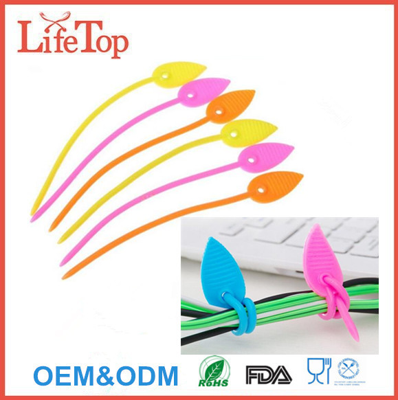 Silicone Leaf Desktop Cable Wire Management, Cable Cord Winder, Cable Organizer, Food Bag Sealing Belt Ties