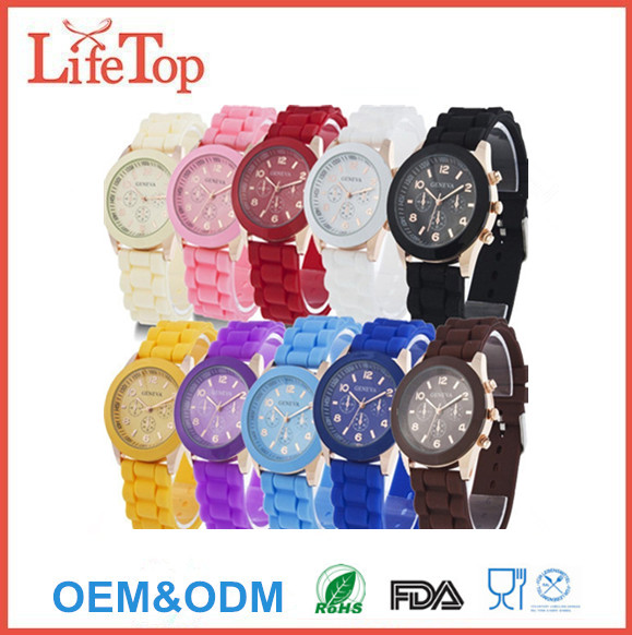 Silicone Gel Ceramic Style Band Crystal Bezel Women's Watch