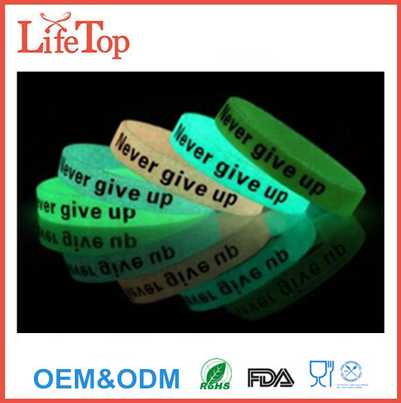 Glow-in-the-dark Rubber Bracelets Never Give Up Silicone Wristbands