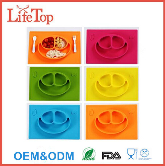 Smile Face Soft Baby Feeding Meal Plate Silicone Baby Placemat