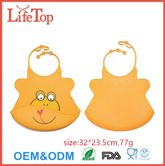 Waterproof Silicone Bib with a Wide Catch All Food Pouch